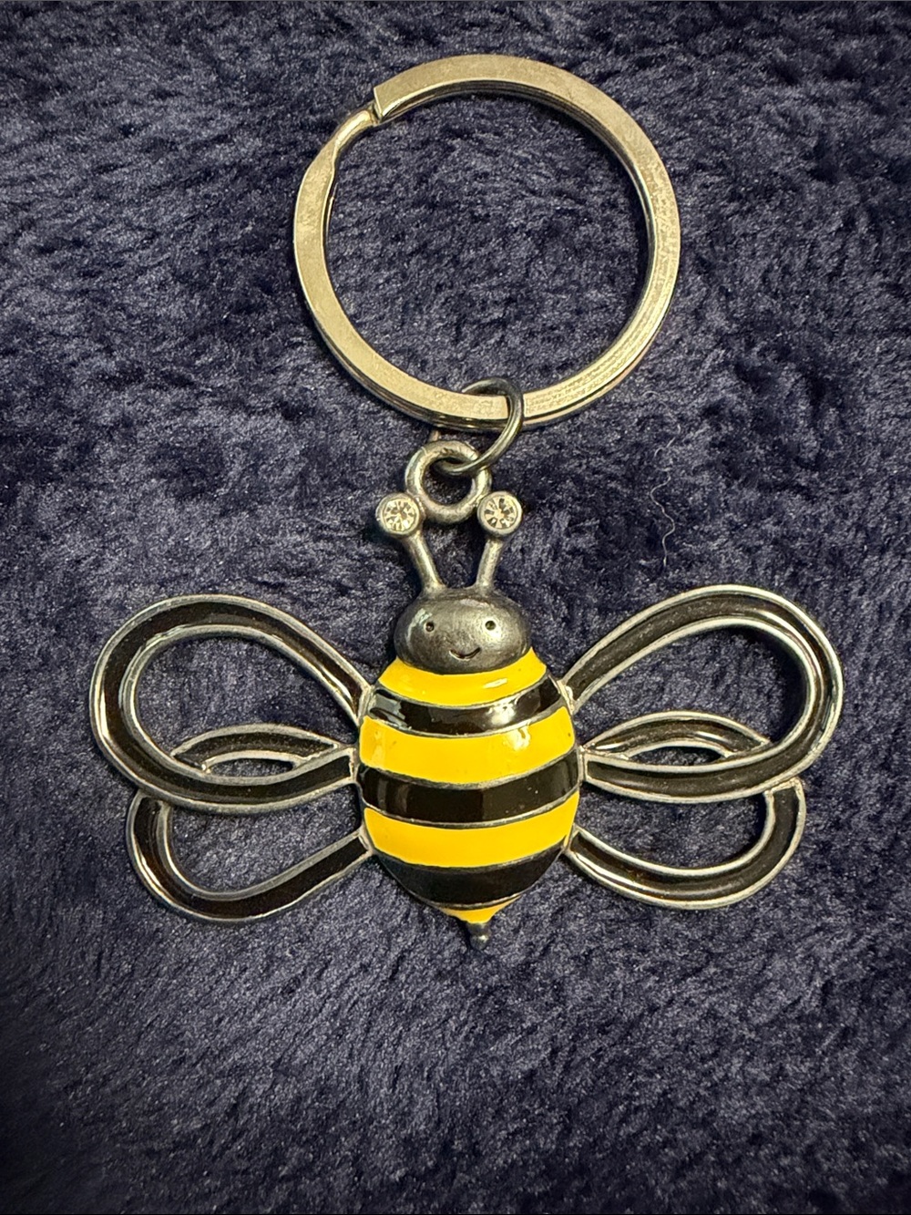 Bee Keychain with Yellow and Black Stripes GUC